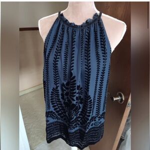💕 Max Studio Crushed Velvet Halter Top - Navy Blue/Black Size S